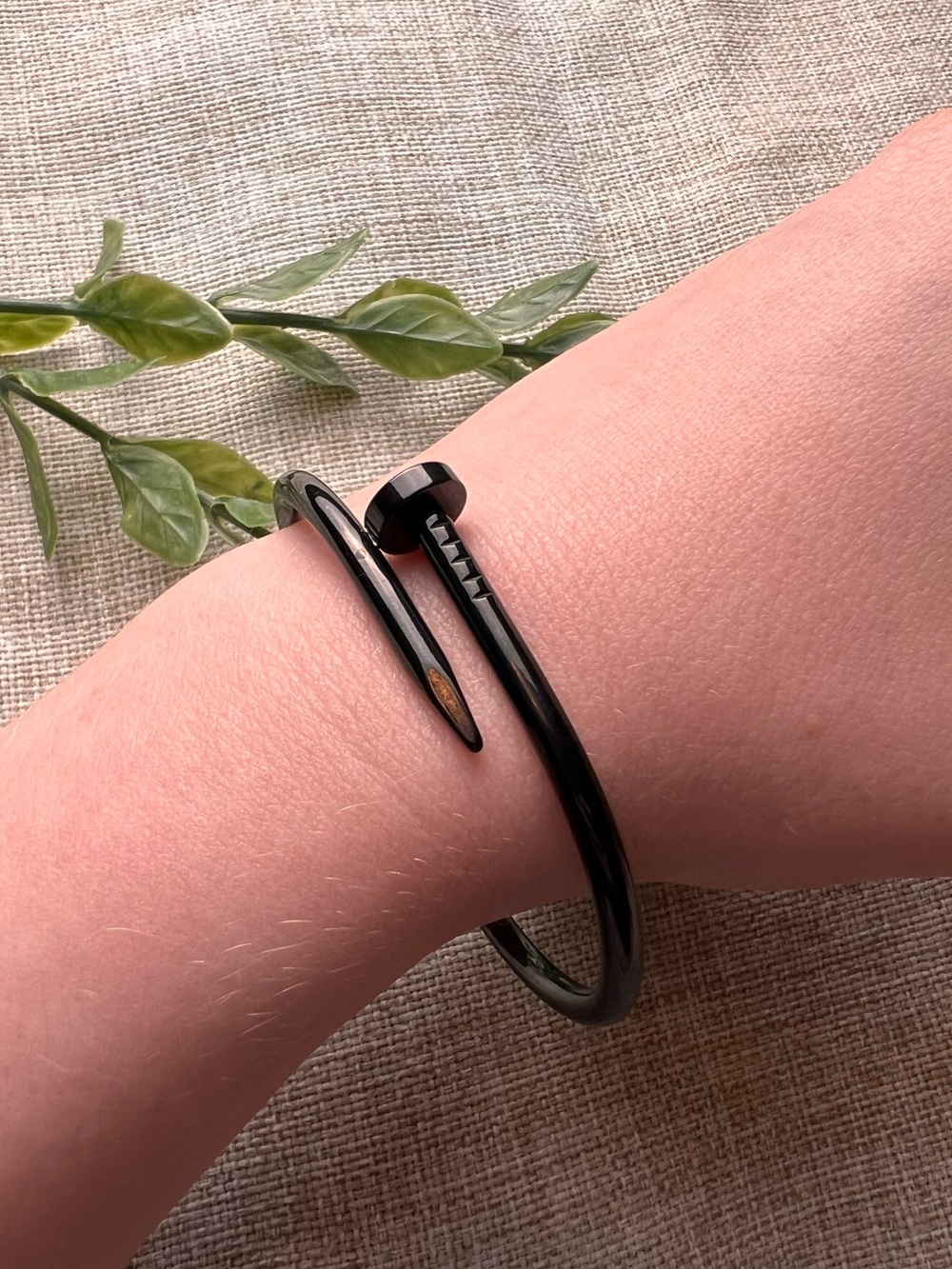 ART DECO Gothic Black Glossy Nail Bangle Bracelet
